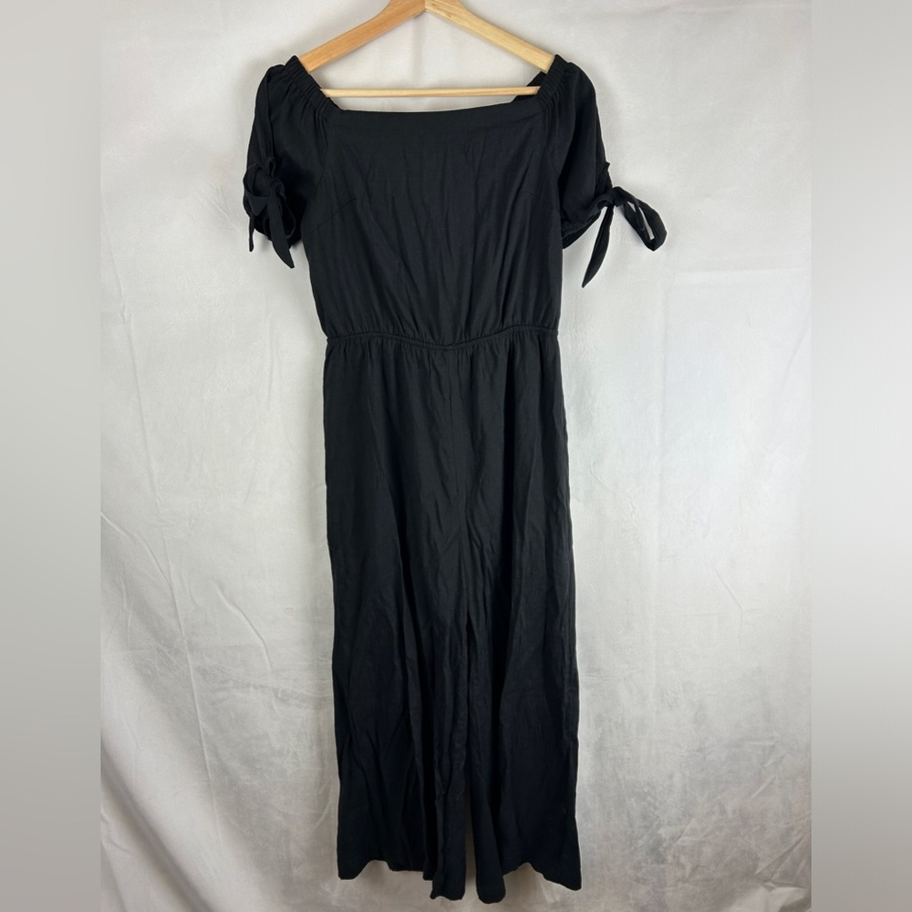 DOE & RAE Wide Leg Puff Sleeve Jumpsuit Size‎ Small Crop Black Lightweight